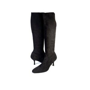 STUART WEITZMAN Boots Black Stretch Suede Heeled Boots 9.5 M